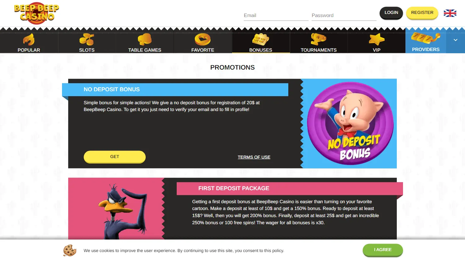 Beep Beep Casino promotions and bonus offers on desktop