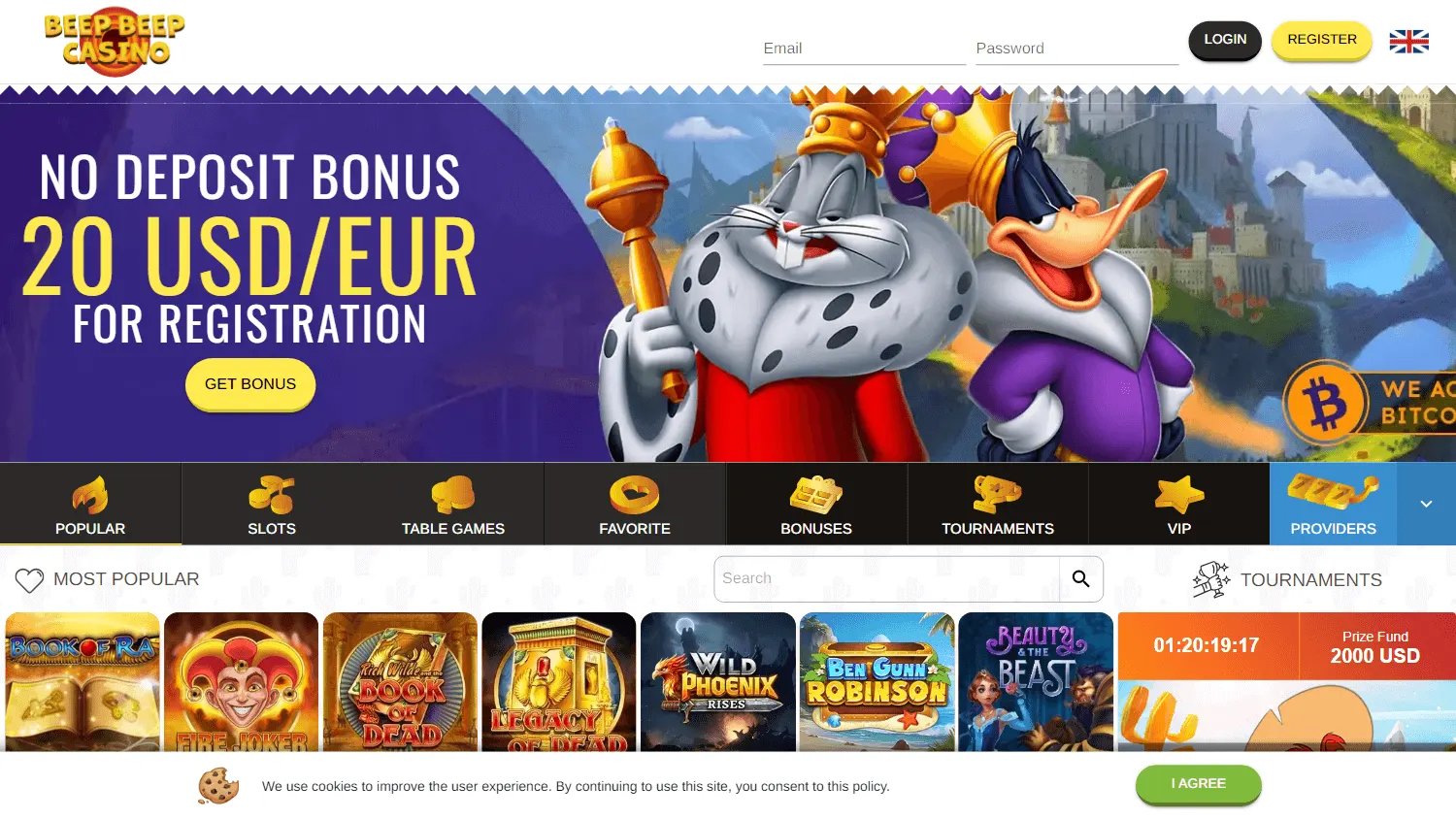 Beep Beep Casino home experience on a desktop screen
